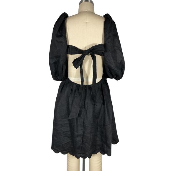 Zimmermann 'Mae' Black Linen Cutout Scalloped Linen Mini Dress Size 0 / US 4 - Picture 3 of 7